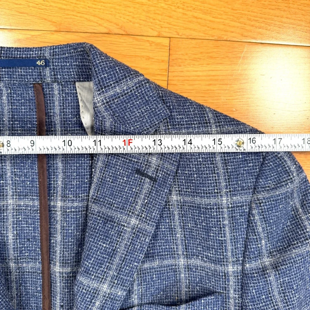 Paul Taylor Italy Blue Windowpane Silk Virgin Wool Sport Coat Blazer Mens 46 IT